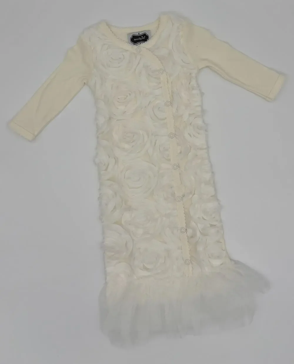 Mud Pie Baby Girl 0-3M Ivory Chiffon Rosette Tulle Gown One Piece Coming Home
